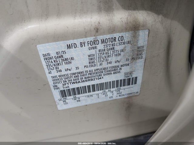 Auction sale of the 2025 Ford Maverick Xl, vin: 3FTTW8A36SRB21041, lot number: 46042818