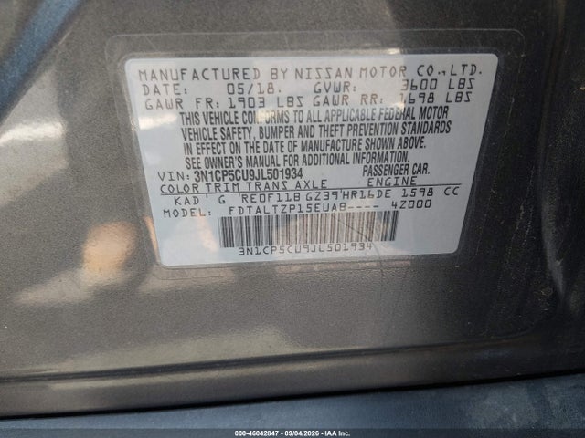 Продаж на аукціоні авто 2018 Nissan Kicks Sr, vin: 3N1CP5CU9JL501934, номер лоту: 46042847