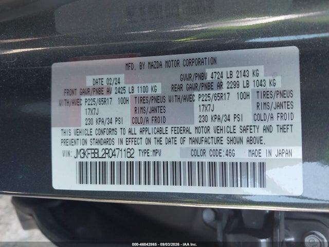 Продажа на аукционе авто 2024 Mazda Cx-5 2.5 S Select, vin: JM3KFBBL2R0471162, номер лота: 46042865