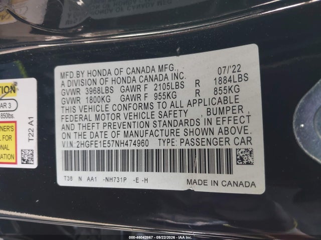 Honda CIVIC SI SEDAN 2022 2HGFE1E57NH474960 Image 9