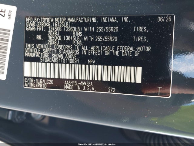 Aukcja sprzedaży 2026 Toyota Grand Highlander Hybrid Limited, vin: 5TDACAB51TS110891, numer aukcji: 46042873
