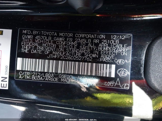 Продаж на аукціоні авто 2013 Lexus Is 250c, vin: JTHFF2C26D2527762, номер лоту: 46042891