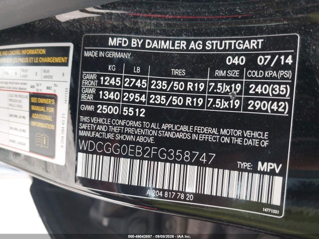 Продажа на аукционе авто 2015 Mercedes-benz Glk 250 Bluetec 4matic, vin: WDCGG0EB2FG358747, номер лота: 46042897
