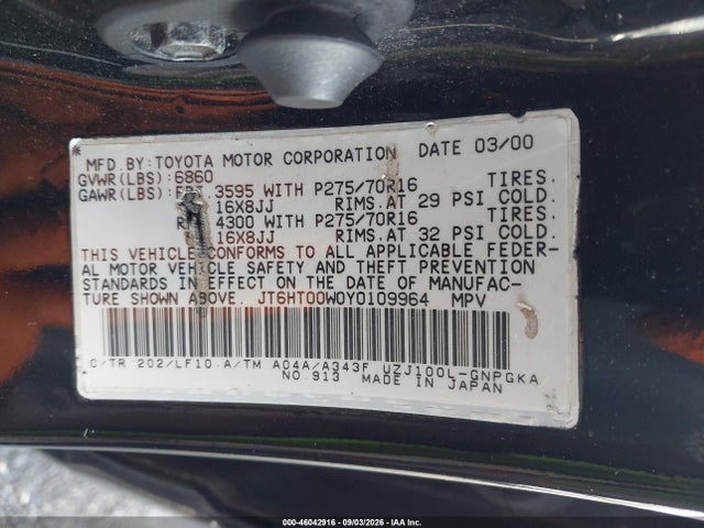 2000 Lexus Lx 470 მანქანა იყიდება აუქციონზე, vin: JT6HT00W0Y0109964, აუქციონის ნომერი: 46042916