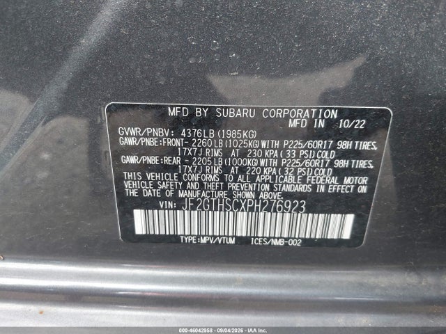 46042958 :رقم المزاد ، JF2GTHSCXPH276923 vin ، 2023 Subaru Crosstrek Sport مزاد بيع