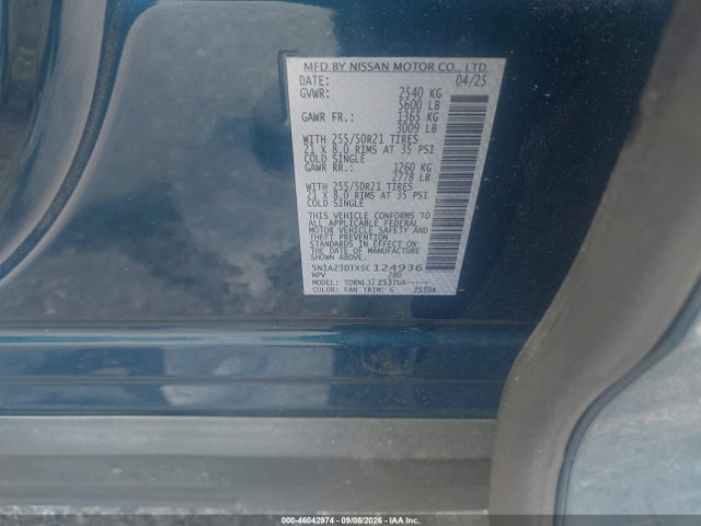 46042974 :رقم المزاد ، 5N1AZ3DTXSC124936 vin ، 2025 Nissan Murano Platinum مزاد بيع