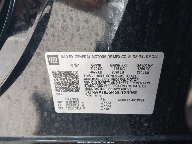 Продаж на аукціоні авто 2025 Chevrolet Equinox Fwd Lt, vin: 3GNAXHEG4SL123950, номер лоту: 46042975