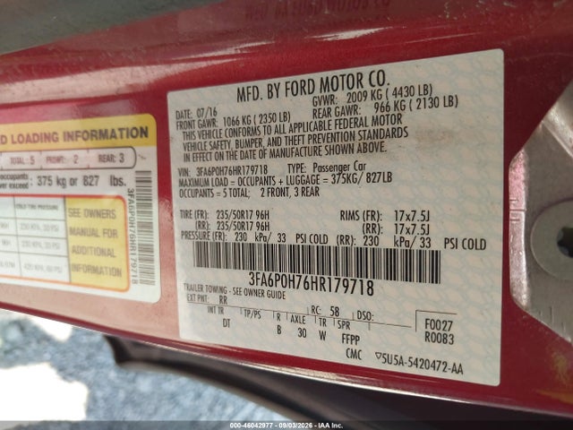 Продажа на аукционе авто 2017 Ford Fusion Se, vin: 3FA6P0H76HR179718, номер лота: 46042977