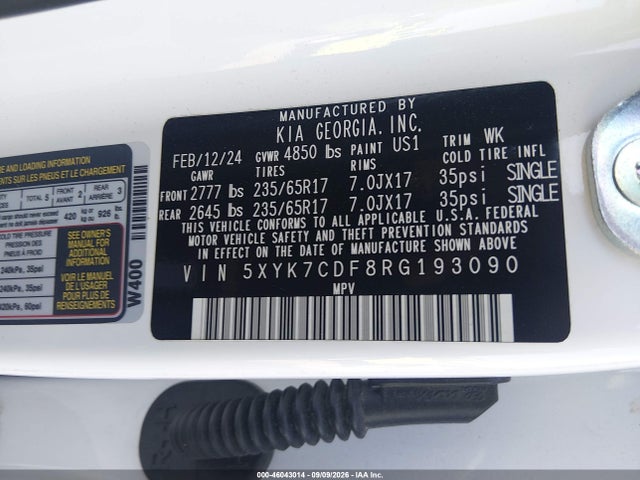 Aukcja sprzedaży 2024 Kia Sportage X-pro, vin: 5XYK7CDF8RG193090, numer aukcji: 46043014