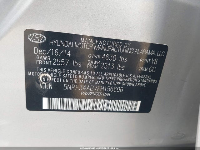 46043042 :رقم المزاد ، 5NPE34AB7FH156696 vin ، 2015 Hyundai Sonata Sport 2.0t مزاد بيع