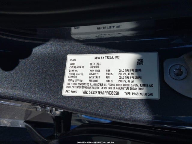 46043070 :رقم المزاد ، 5YJ3E1EA1PF638050 vin ، 2023 Tesla Model 3 Rear-wheel Drive مزاد بيع