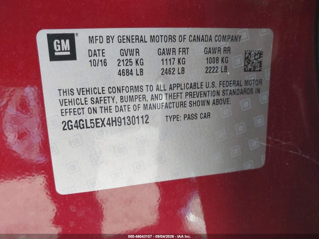 Продажа на аукционе авто 2017 Buick Regal Turbo Sport Touring, vin: 2G4GL5EX4H9130112, номер лота: 46043107