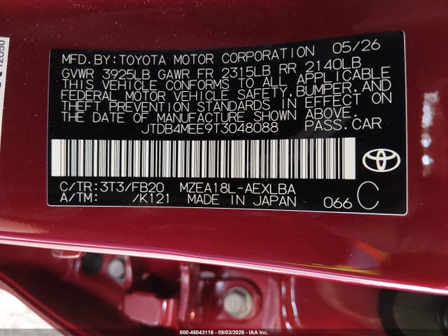 Toyota COROLLA LE 2026 JTDB4MEE9T3048088 Image 9