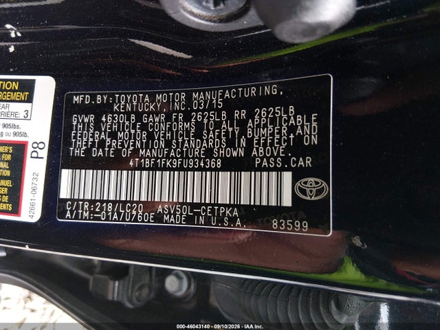 Продажа на аукционе авто 2015 Toyota Camry Xse, vin: 4T1BF1FK9FU934368, номер лота: 46043140