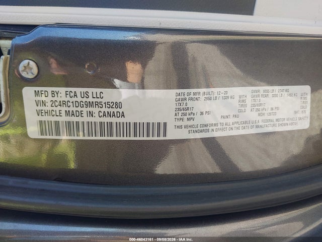 Aukcja sprzedaży 2021 Chrysler Voyager Lxi, vin: 2C4RC1DG9MR515280, numer aukcji: 46043161