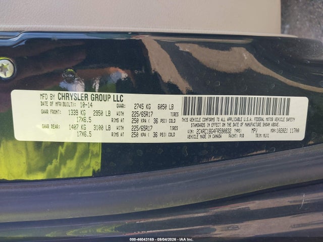 Aukcja sprzedaży 2015 Chrysler Town & Country Touring, vin: 2C4RC1BG4FR590832, numer aukcji: 46043169