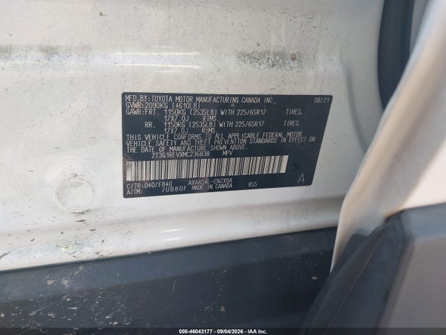 46043177 :رقم المزاد ، 2T3G1RFVXMC236838 vin ، 2021 Toyota Rav4 Le مزاد بيع