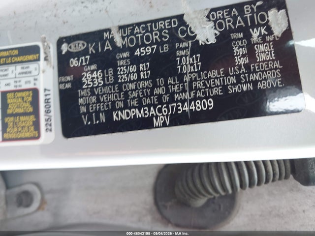 2018 Kia Sportage Lx მანქანა იყიდება აუქციონზე, vin: KNDPM3AC6J7344809, აუქციონის ნომერი: 46043195