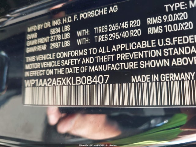2019 Porsche Macan მანქანა იყიდება აუქციონზე, vin: WP1AA2A5XKLB08407, აუქციონის ნომერი: 46043213