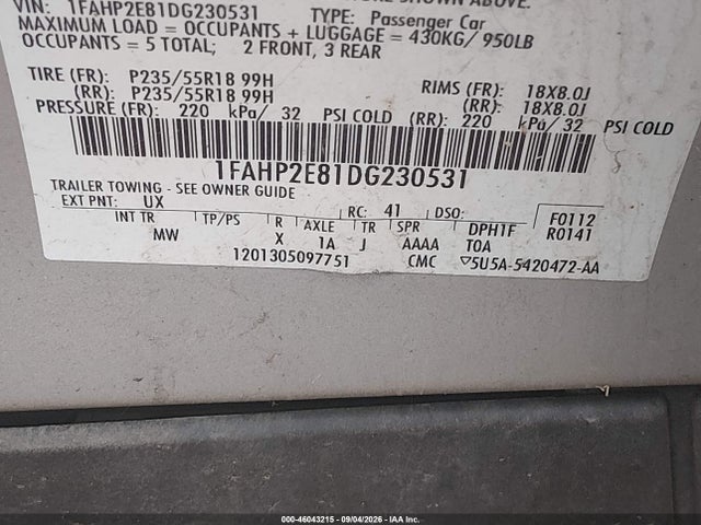 Aukcja sprzedaży 2013 Ford Taurus Sel, vin: 1FAHP2E81DG230531, numer aukcji: 46043215