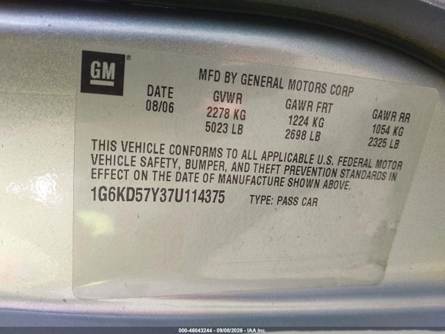 46043244 :رقم المزاد ، 1G6KD57Y37U114375 vin ، 2007 Cadillac Dts Luxury I مزاد بيع
