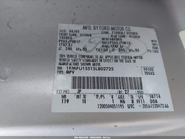 Продажа на аукционе авто 2005 Ford Expedition Xlt, vin: 1FMFU15515LB02725, номер лота: 46043259