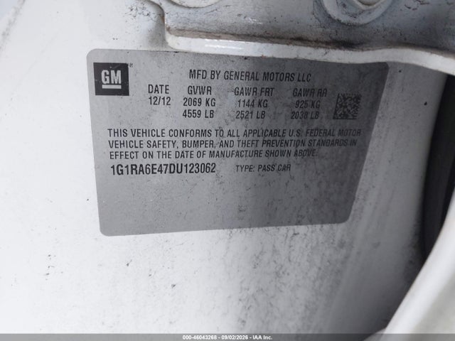 2013 Chevrolet Volt მანქანა იყიდება აუქციონზე, vin: 1G1RA6E47DU123062, აუქციონის ნომერი: 46043268