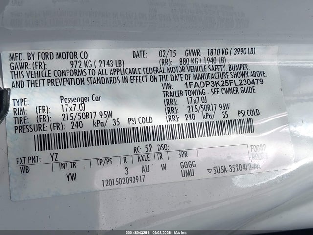 1FADP3K25FL230479 Ford FOCUS SE