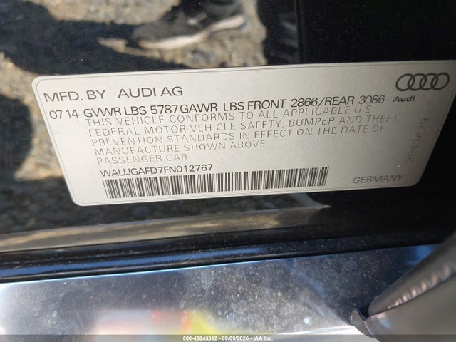 2015 Audi A8 3.0t მანქანა იყიდება აუქციონზე, vin: WAUJGAFD7FN012767, აუქციონის ნომერი: 46043312
