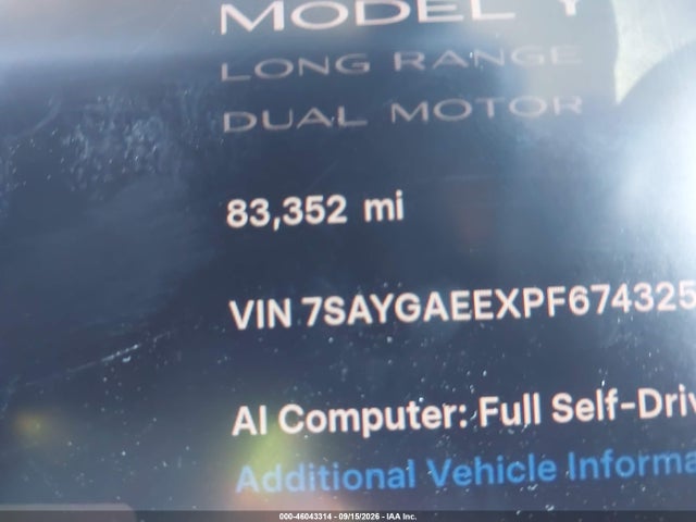 7SAYGAEEXPF674325 Tesla Model Y Awd/long Range Dual Motor All-wheel Drive