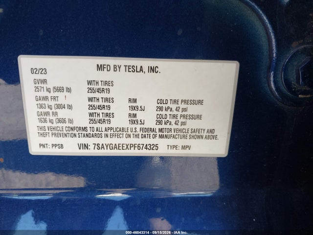 7SAYGAEEXPF674325 Tesla Model Y Awd/long Range Dual Motor All-wheel Drive