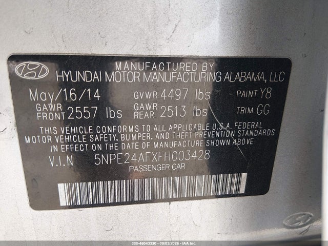 Hyundai SONATA SE 2015 5NPE24AFXFH003428 Image 9