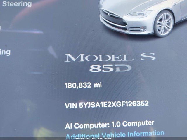 46043363 :رقم المزاد ، 5YJSA1E2XGF126352 vin ، 2016 Tesla Model S 60d/70d/75d/85d/90d مزاد بيع