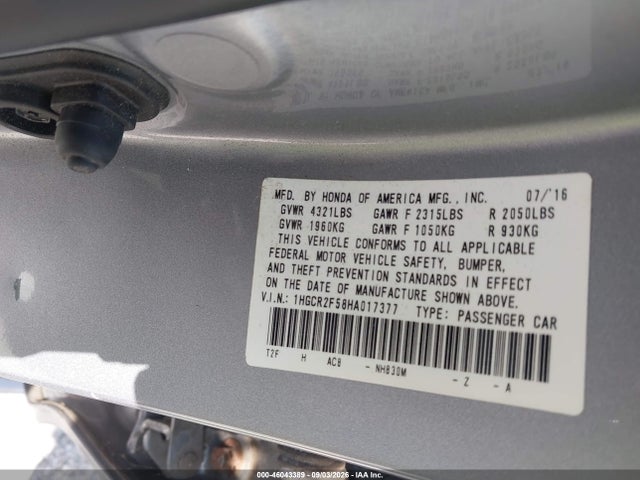 Продажа на аукционе авто 2017 Honda Accord Sport, vin: 1HGCR2F58HA017377, номер лота: 46043389