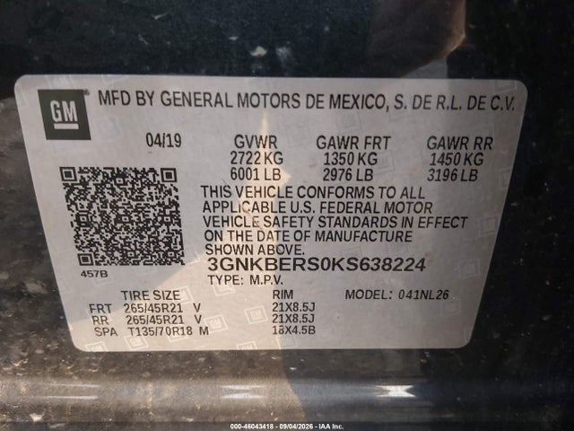 Продаж на аукціоні авто 2019 Chevrolet Blazer Rs, vin: 3GNKBERS0KS638224, номер лоту: 46043418