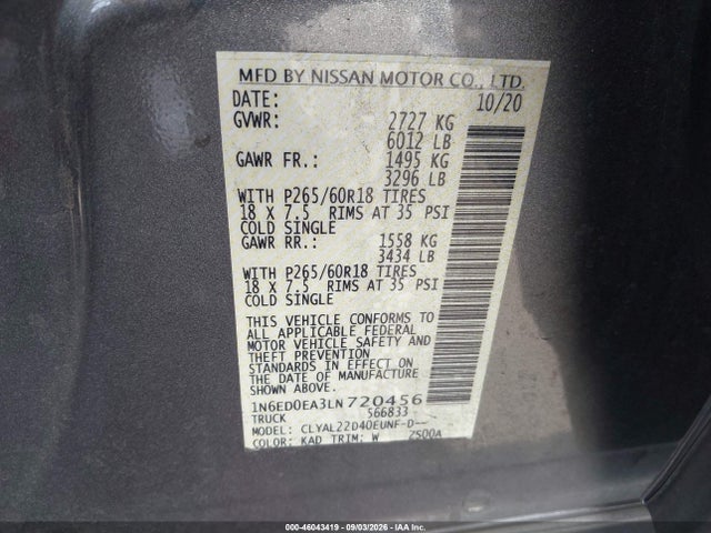 1N6ED0EA3LN720456 Nissan Frontier Sv 4x2