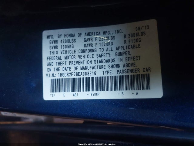 Aukcja sprzedaży 2014 Honda Accord Lx, vin: 1HGCR2F38EA008916, numer aukcji: 46043435