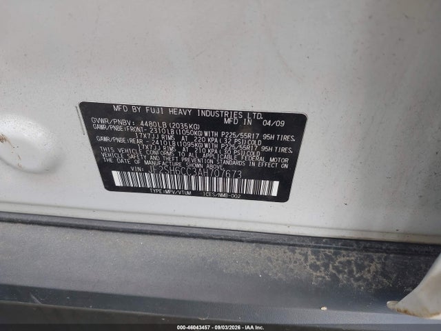 Auction sale of the 2010 Subaru Forester 2.5x Premium, vin: JF2SH6CC3AH707673, lot number: 46043457