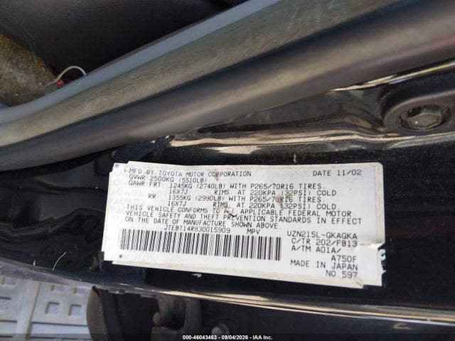 Aukcja sprzedaży 2003 Toyota 4runner Sr5 Sport V8, vin: JTEBT14R830015909, numer aukcji: 46043463