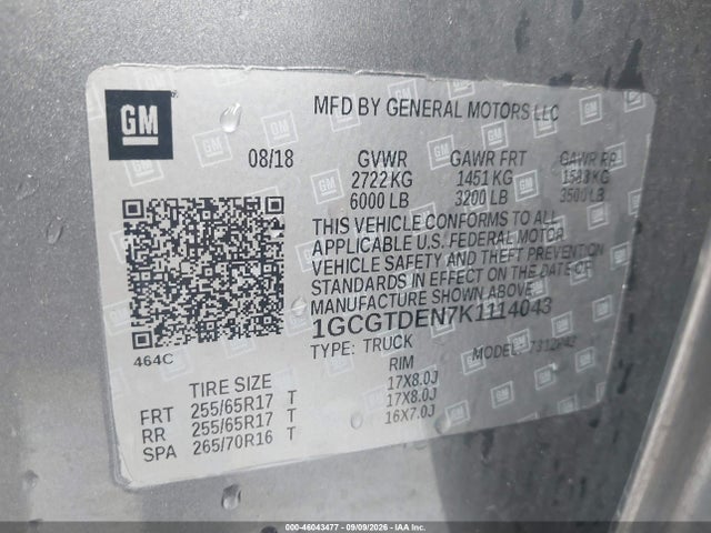 Aukcja sprzedaży 2019 Chevrolet Colorado Z71, vin: 1GCGTDEN7K1114043, numer aukcji: 46043477