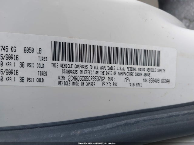 Продаж на аукціоні авто 2012 Dodge Grand Caravan Sxt, vin: 2C4RDGCG5CR353762, номер лоту: 46043488