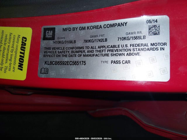 KL8CB6S92EC565175 Chevrolet Spark Ls Auto