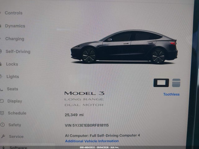 Auction sale of the 2024 Tesla Model 3 Long Range Dual Motor All-wheel Drive, vin: 5YJ3E1EB0RF818115, lot number: 46043533