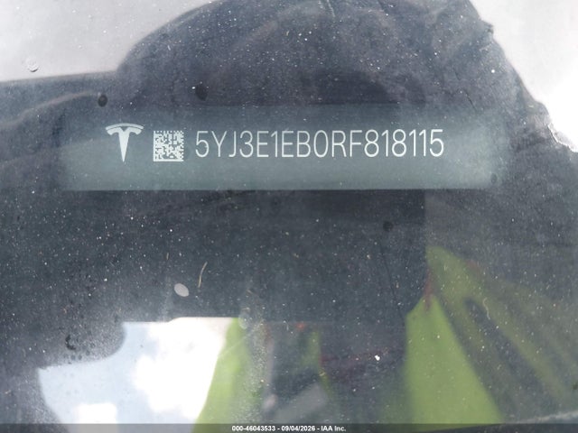 Auction sale of the 2024 Tesla Model 3 Long Range Dual Motor All-wheel Drive, vin: 5YJ3E1EB0RF818115, lot number: 46043533