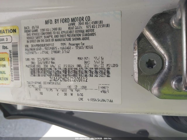 Aukcja sprzedaży 2018 Ford Fusion Se, vin: 3FA6P0HD8JR240112, numer aukcji: 46043540