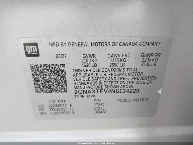 Chevrolet Equinox Awd 2fl 2022 2GNAXTEV4N6134229 Image 9