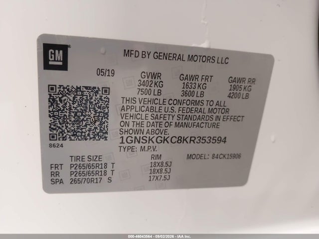 Chevrolet Suburban Ls 2019 1GNSKGKC8KR353594 Image 9