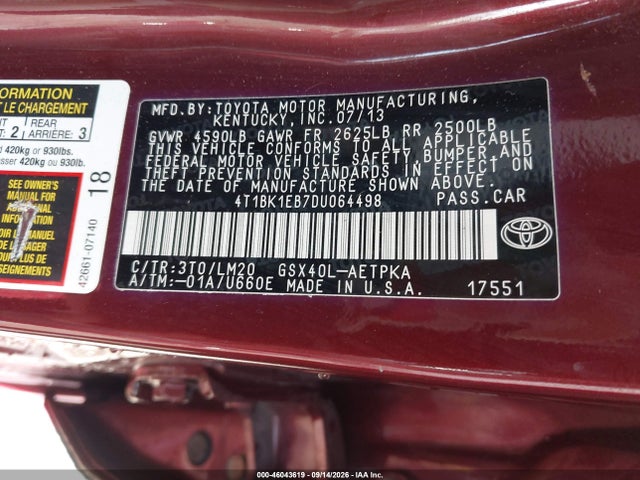 Продаж на аукціоні авто 2013 Toyota Avalon Limited, vin: 4T1BK1EB7DU064498, номер лоту: 46043619