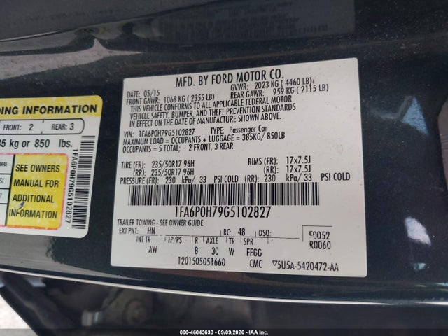 Aukcja sprzedaży 2016 Ford Fusion Se, vin: 1FA6P0H79G5102827, numer aukcji: 46043630