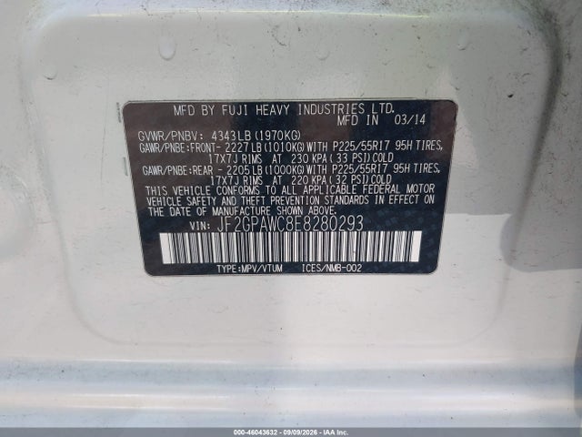 Продаж на аукціоні авто 2014 Subaru Xv Crosstrek 2.0i Premium, vin: JF2GPAWC8E8280293, номер лоту: 46043632